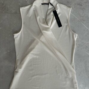 T Tahari Cream Asymmetrical Tank Top